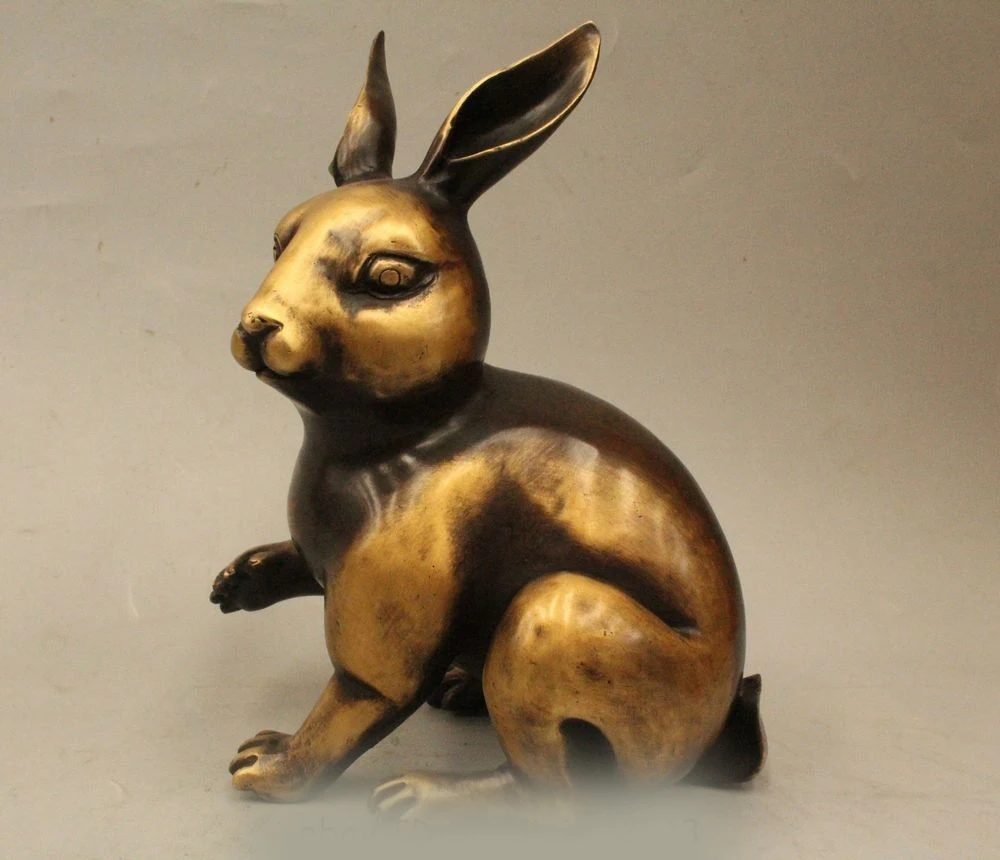 

DS 7" Lovely China Chinese Fengshui Bronze Zodiac Year Rabbit Statue Sculptures