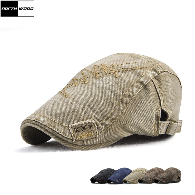 

[NORTHWOOD] 2018 Summer Berets Caps For Men Casual Peaked Caps 100% Cotton Berets Hats High Quality Casquette Cap
