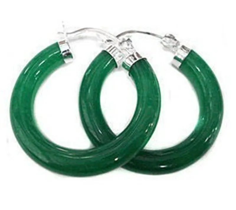 

Free shipping@@High quality Tibet ing Green Jade Hoop & Huggie Earring