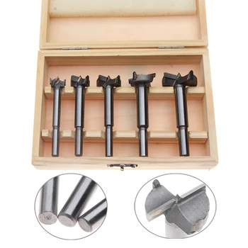 

5PCS 5 Sizes 15mm-35mm Flat Wing Hole Saw Wood Drilling Tools Titanium Coated Forstner Drill Bit for Woodworking Rotary Tool