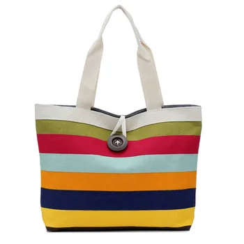 

Lady Colored Stripes Shopping Handbag Shoulder Canvas Bag Tote Purse Women Large Capacity Shoulder Shopping Bags #5$