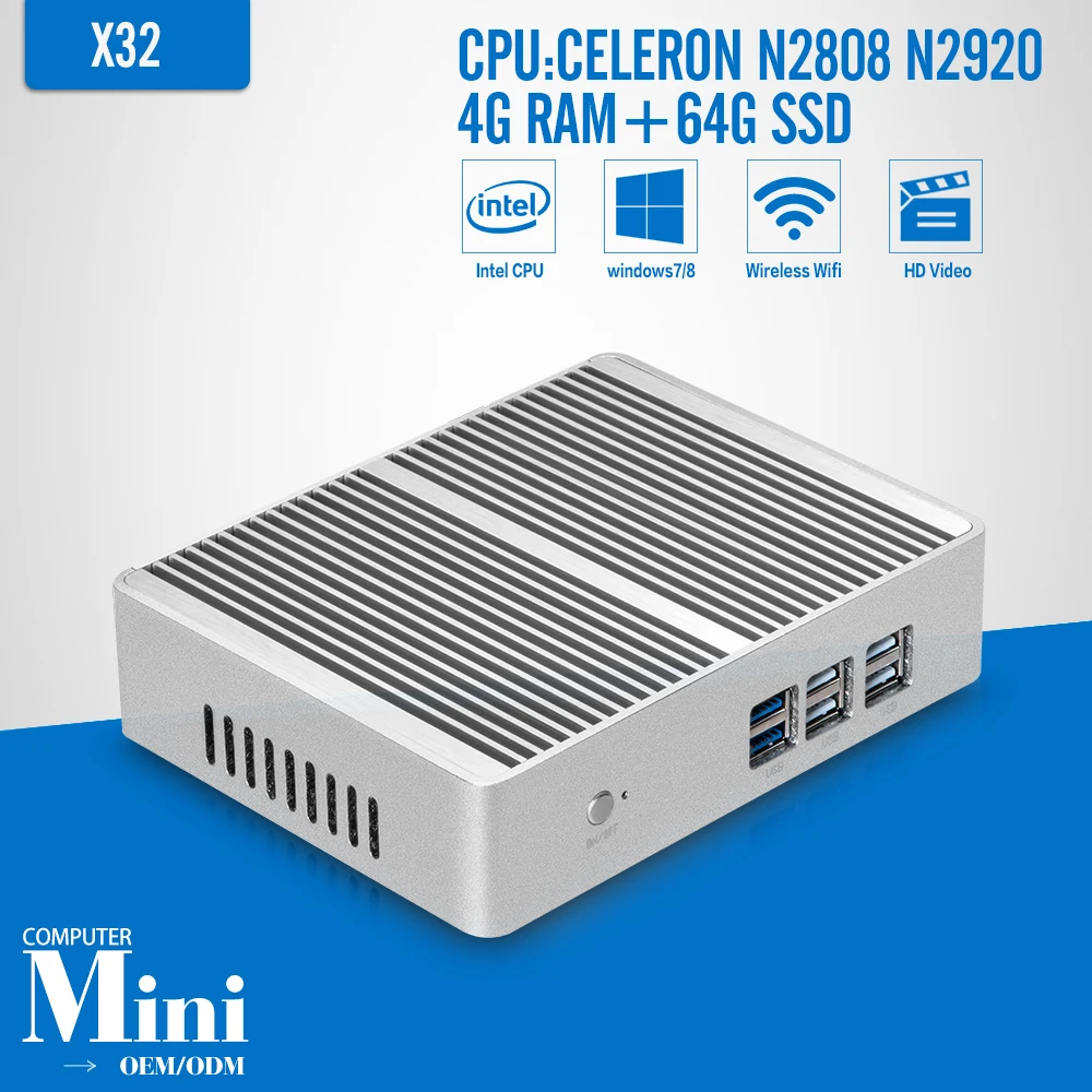 Celeron N2808 N2920 DDR3 4G RAM 64G SSD+wifi,Window 7/8.1 ,VGA,2*HDMI 6*USB,Desktop Computer,Power Adapter,Mini PC