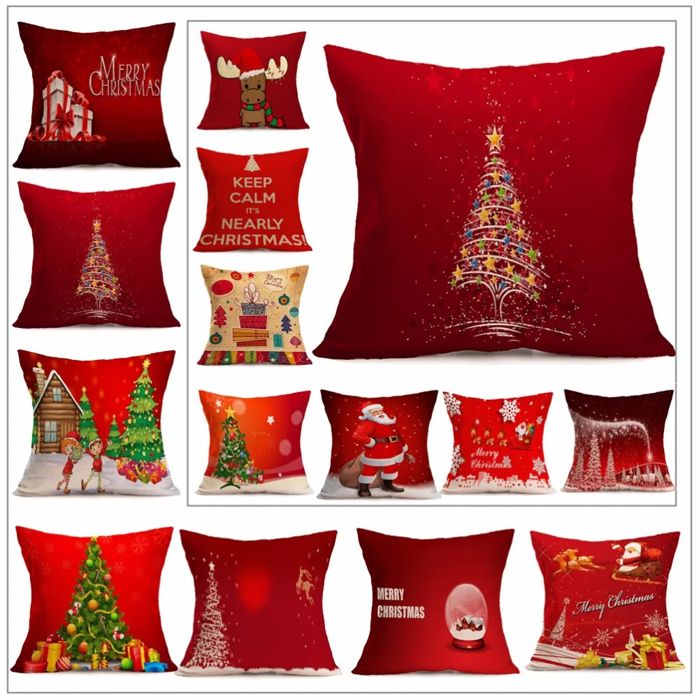 

Vvsoo New year 45*45CM Christmas Decorations For Home Xmas Pillowcase Tree Santa Claus Linen Red Pillow Case