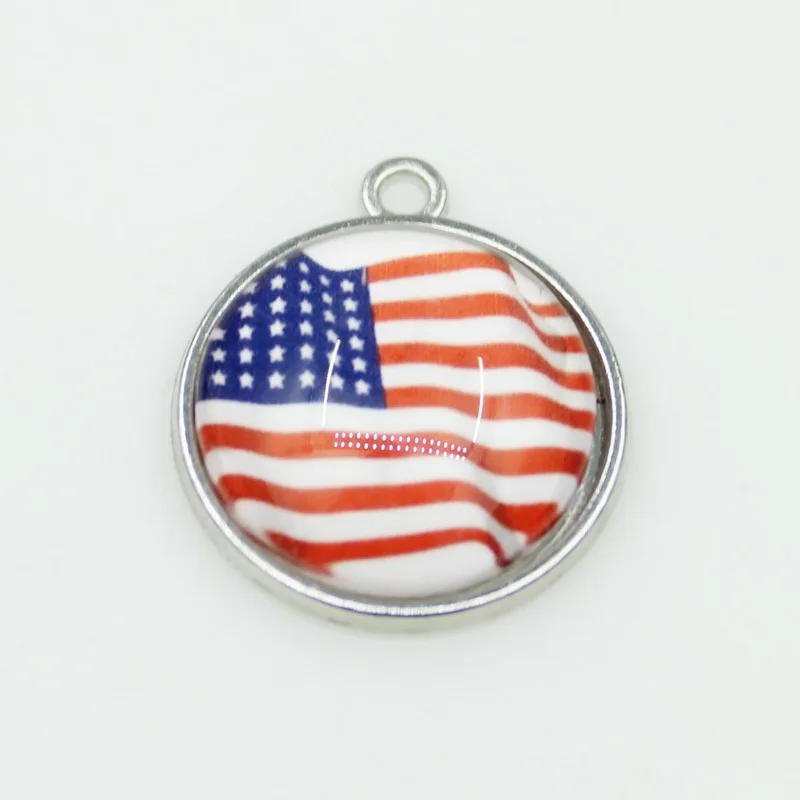 Флаг США 10 шт./партия американская круглая подвеска-амулет с кристаллом DIY Подвески для ожерелья браслета ювелирные изделия Висячие Подвески