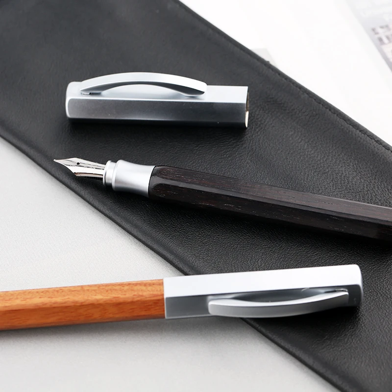 

Hexagonal Rosewood Fountain Pen Extra Fine Small Bent Nib Silver Cap Ink Pens with a Pen Case The Best Gift Choice for Friend