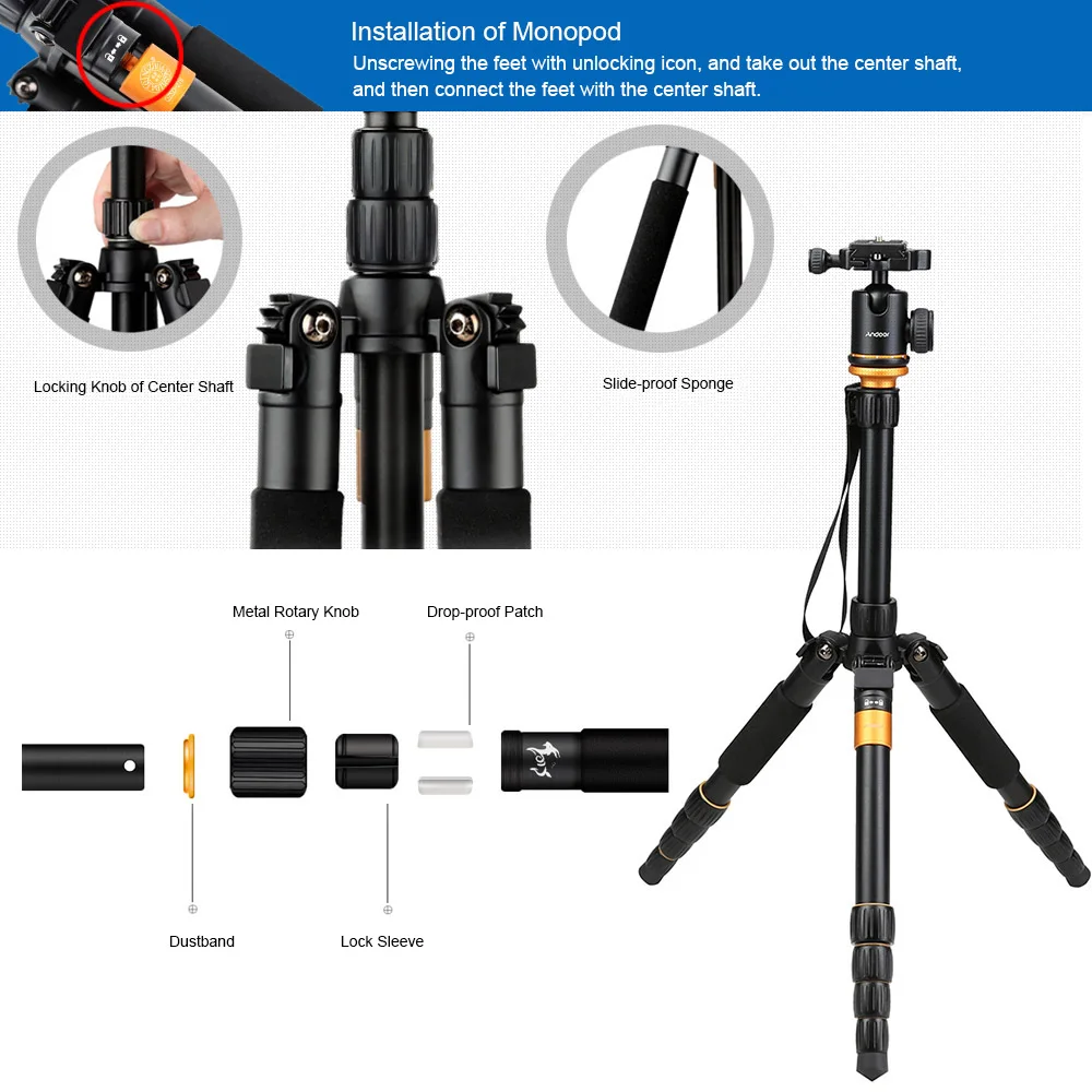 Профессиональный штатив Andoer Трипод для камеры Canon Nikon Sony Q999s Q666 Pro|professional tripod|tripod with