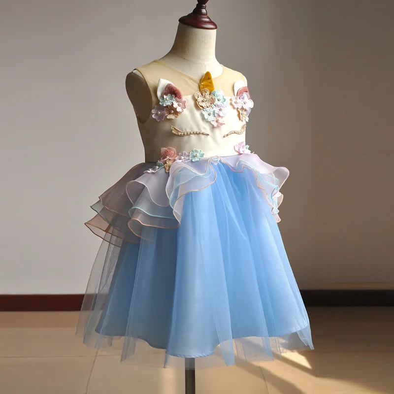 

2019 Kids Rainbow Unicorn Dresses Girls Tulle Unicorno Dress Pearl Layered Baby Girl Princess Dresses Children Cosplay Clothing