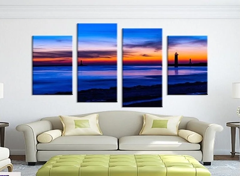 

4 Pieces/set Sea Scenery With Beach Wall Art For Wall Decor Home Decoration Picture Paint on Canvas Prints Painting framed