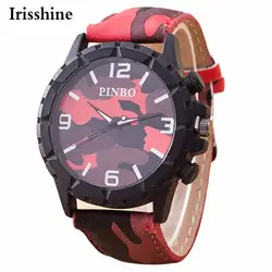 Irisshine Роскошные брендовые Для мужчин часы Montre Homme модные кожаные камуфляж Аналоговые кварцевые наручные часы #100719
