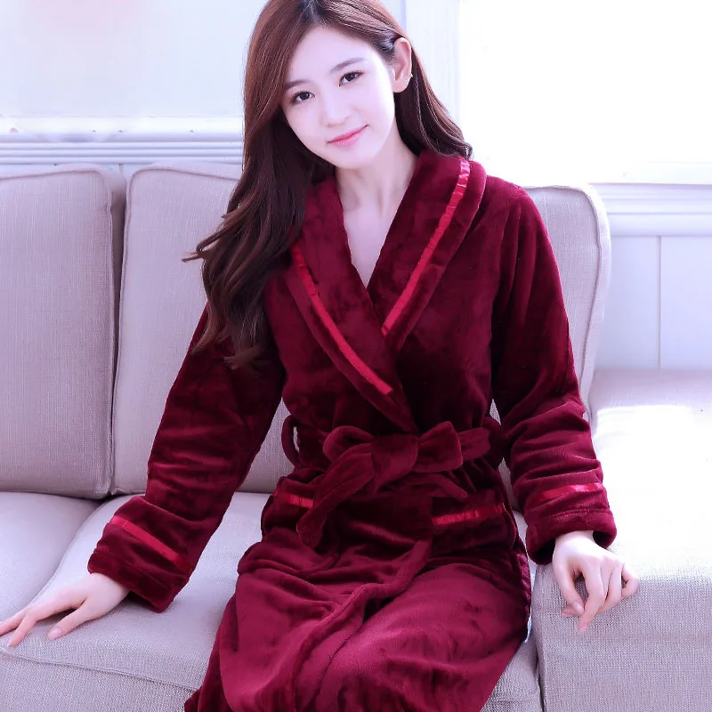 Халаты, женская зимняя одежда для сна, утолщенный длинный халат, Женский фланелевый Халат с цветочным рисунком, пижама-кимоно, теплый мягкий длинный рукав, принт с героями мультфильмов - Цвет: 14