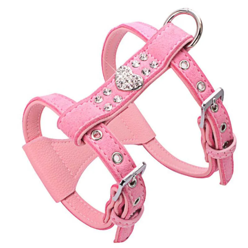 Мягкие регулируемые аксессуары для животных Собака noose pet яркий ошейник для собак жгут кожа Чихуахуа нагрудный ремень ожерелье поставки - Цвет: Pink