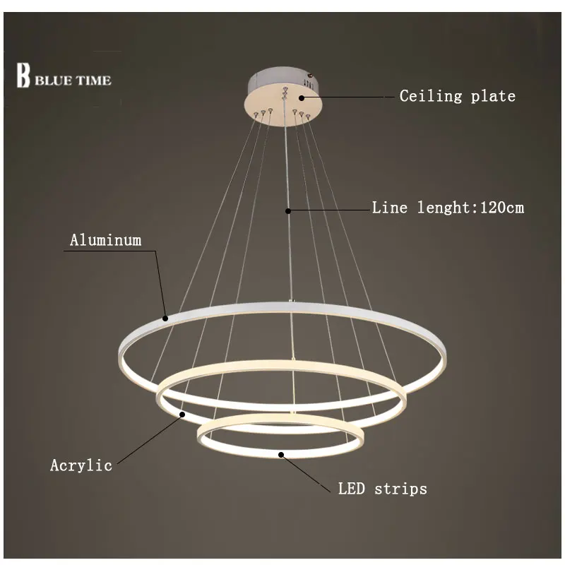 Черный и белый современный светодиодный подвесной светильник для гостиной, столовой, кухни, блестящие круглые кольца, алюминиевый корпус, светодиодный потолочный светильник