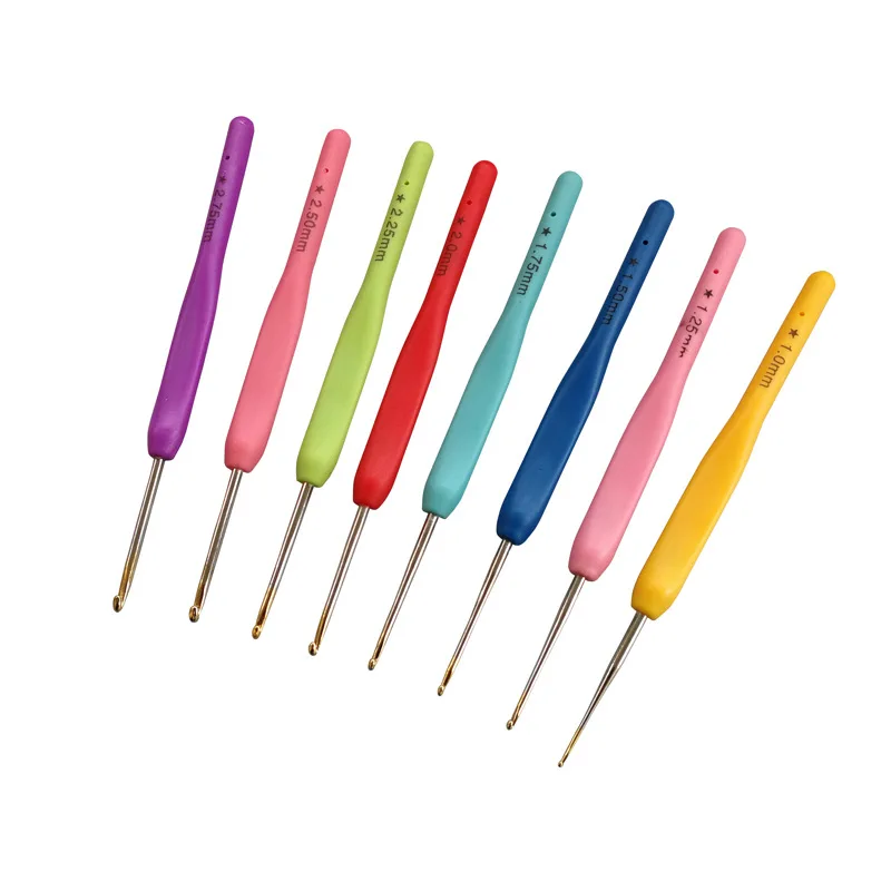 8PCS/Set Colorful Knitting Needles TPR Soft Rubber Handle Aluminum