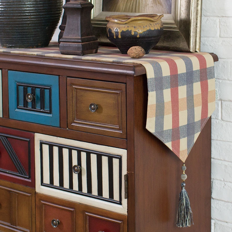 

American Rural Style 2 Styles Blue Plaid Table Runner & Placemat Classical Lattice Tablecloth Cabinet Cover For Wedding Decor