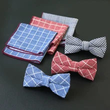 Повседневный мужской галстук, хлопковый клетчатый галстук-бабочка с принтом, носовой платок, набор для мужской рубашки, деловые свадебные галстуки-бабочки, узкий галстук Gravatas