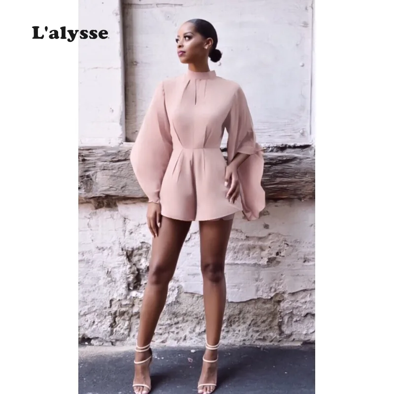 

LALYSSE 2019summer Playsuit Women Casual Loose Bat sleeve Waist Solid Jumpsuit O-Neck party elegant romper monos cortos de mujer