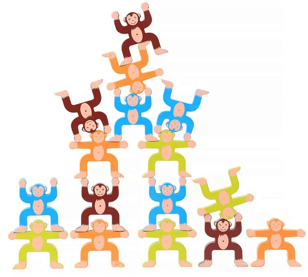 

Wooden Stacking Games Monkeys Interlock Toys Balancing Blocks Games Toddler Educational Toys for Kids Infants Adults 16 Pieces