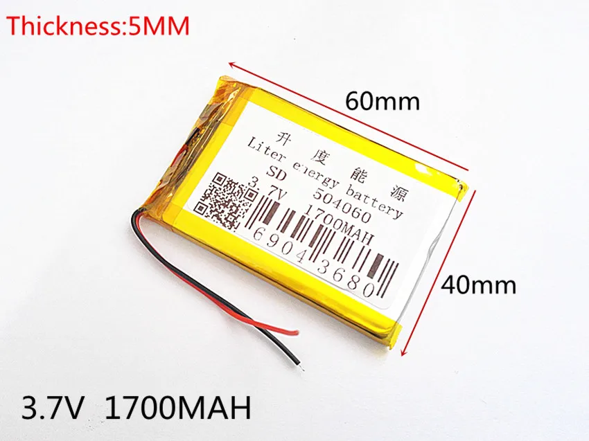 

3.7V,1700mAH,504060 PLIB; polymer lithium ion / Li-ion battery for GPS,mp3,mp4,mp5,dvd,bluetooth,model toy mobile bluetoo