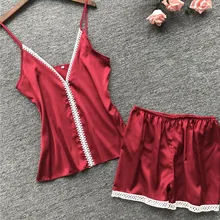 Женская одежда для сна, сексуальное женское нижнее белье, Женская Сексуальная атласная одежда для сна на бретельках, кружевное ночное белье, комплект нижнего белья, пижама