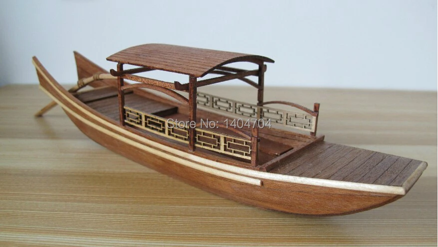 

NIDALE model Laser-cut Wooden sailboat wooden model kit: The West Lake Sightseeing Boat Model & Free 2pcs 8*7mm wooden Buckets