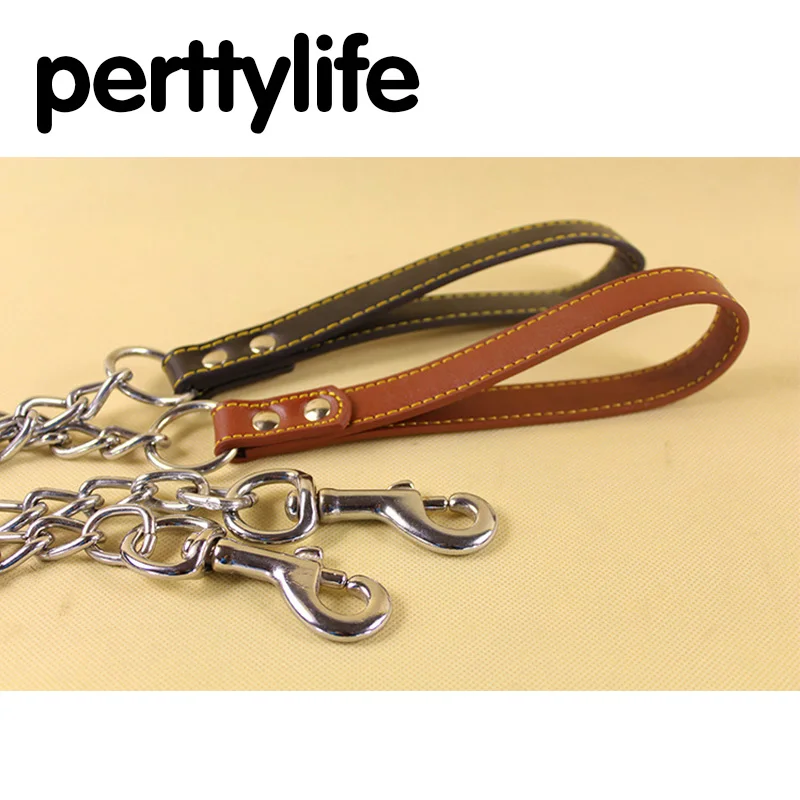 PERTTYLIFE Heavy Duty Metal Chain Dog Leash Safety Training Protect in Traffic with Soft Pu