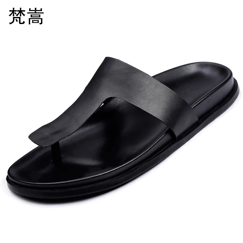 

British retro cowhide slippers men summer mens roma sandals flip-flops men Genuine Leather beach shoes thick bottom slippers