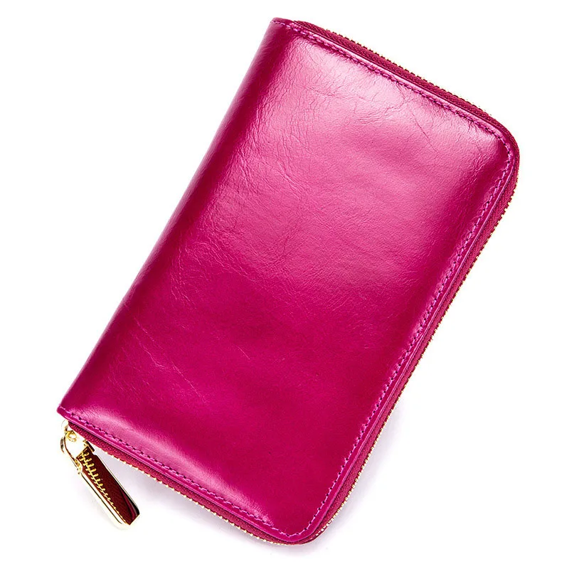 Мужской кошелек из натуральной кожи, RFID Блокировка, для путешествий, для паспорта, для женщин, ретро, для билета, длинный держатель для карт, винтажный - Цвет: rose red
