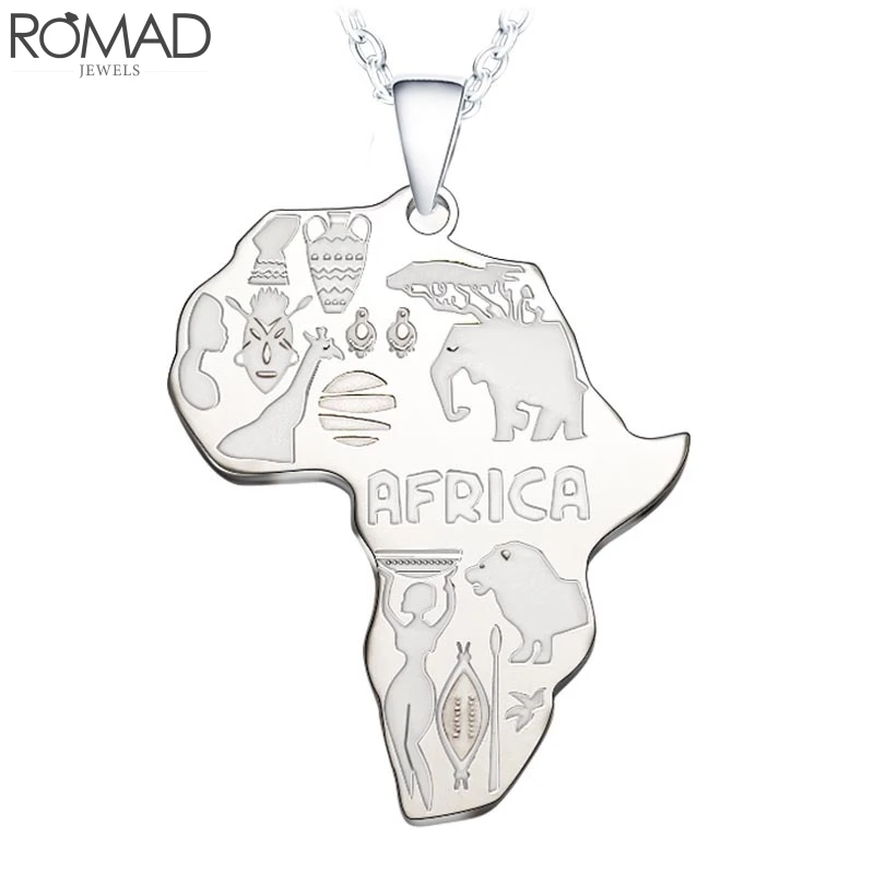 ROMAD ожерелье из нержавеющей стали в африканском стиле для женщин/Мужская подвеска Африка Карта Ожерелье состояние мужчины t цепь африканские ювелирные изделия colar Африка R5
