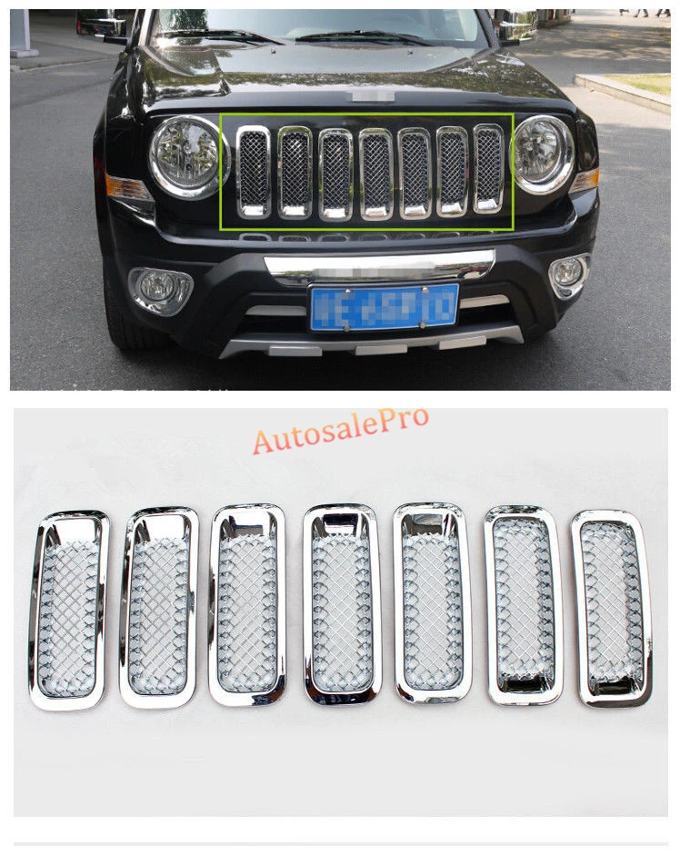 Chrome Front Grille Grill Bezel Mesh Cover 7pcs for Jeep