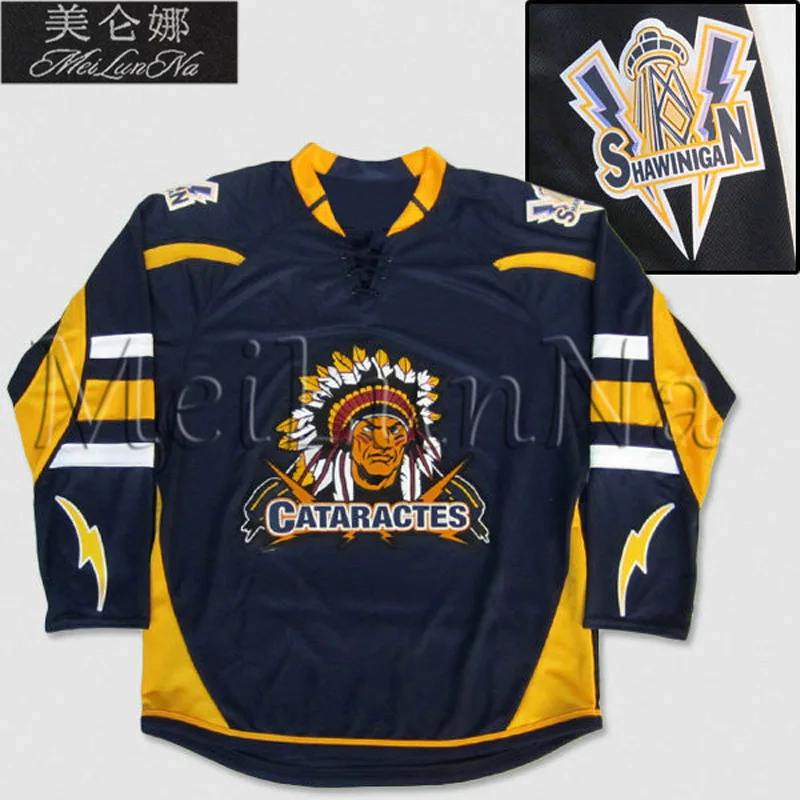 

MeiLunNa Customize Shawinigan Cataractes Jerseys Home Road White Navy Blue Gold Sewn On Any Name NO.Q
