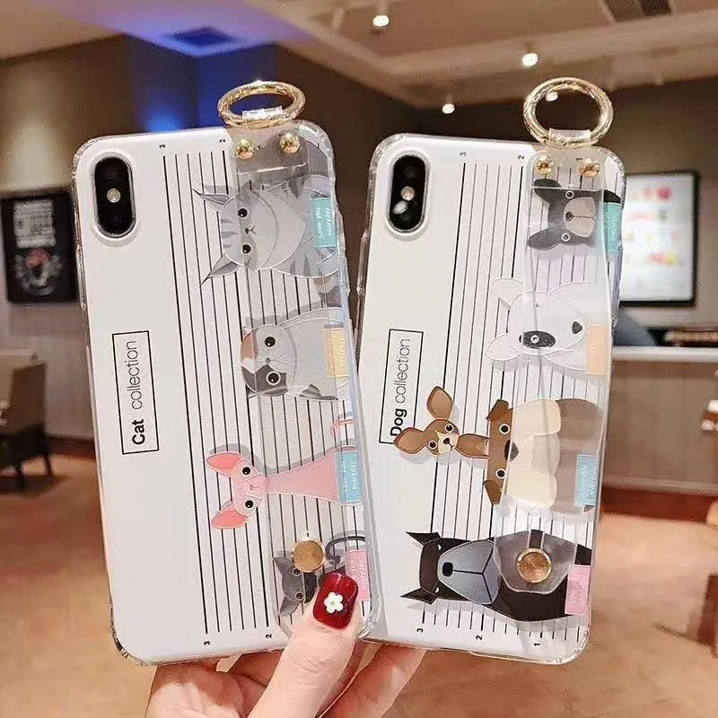 

Cute Cartoon Case with Wrist Strap for iPhone XS MAX XR X XS Transparent Cover for iPhone 7 8 plus 6 6 plus 7 8 Case with Holder