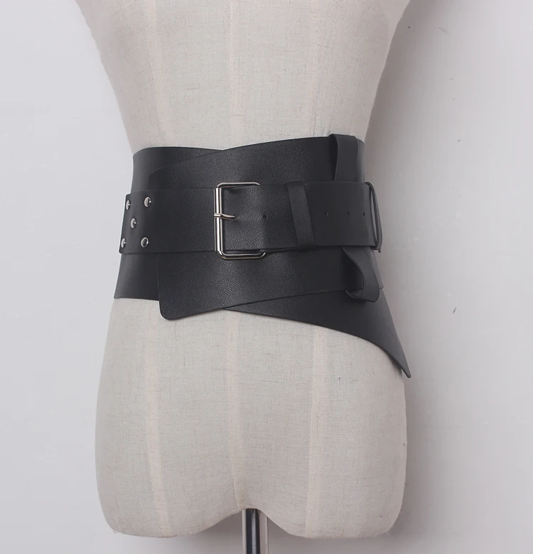 Online New Women ultra Plus wide belt accessories Faux Leather Elastic corset Belt Front Metal buckle Waist belt Girl Clothe Decoration