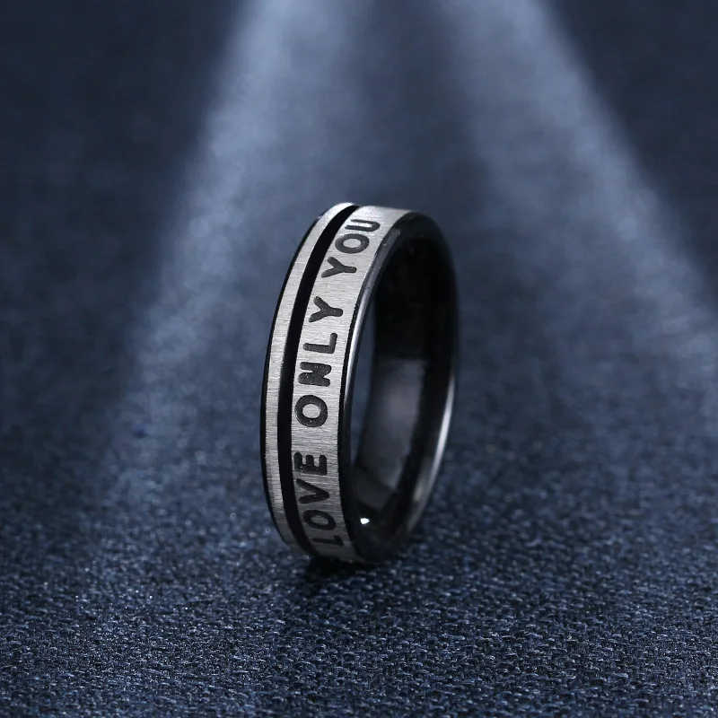 CACANA Titanium Stainless Steel Rings Blue Color Engagement Wedding Bridal LOVE ONLY YOU Ring-For Men Couple Rings For Lovers