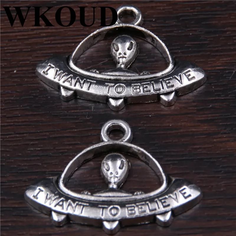 

WKOUD 12pcs Antique Silver UFO Alien Charms Pendant DIY Metal Bracelet Necklace Jewelry Findings-Gift from outer space