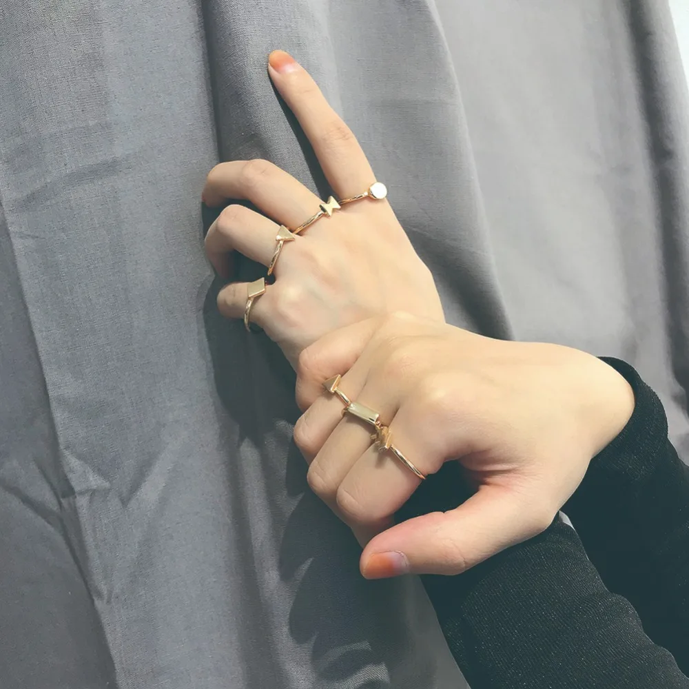 

7PCs/set Fashion Hot Party Women Jewelry Geometric Rings Set Simple Wave Rings Gifts #290307