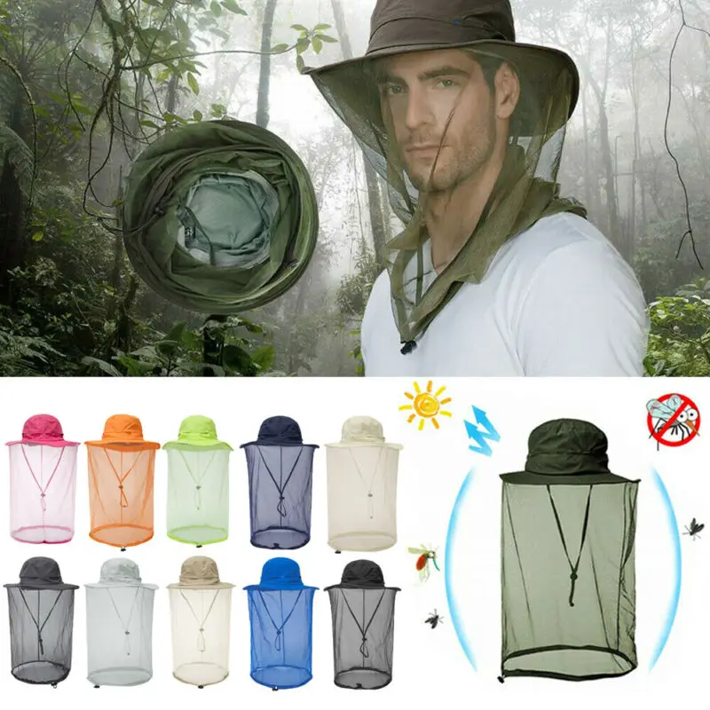 Men Women Mosquito Head Face Net Hat Mesh Protection Bug Bee Outdoor Sun Cap NEW