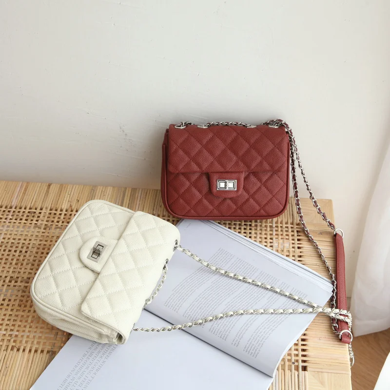 

VENOF Fashion chain shoulder bags for Women Flap bag diamond pattern split leather elegant ladies crossbody handbag Bag for 2019