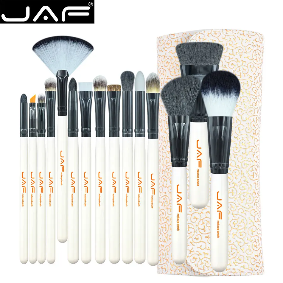 JAF Studio 15 Piece Makeup Brush Kit Super Soft Hair PU Leather Case Holder Make Up