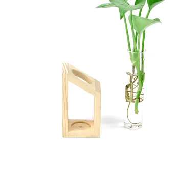 

Glass Tube Vase Test Tube Flower Vase on Wooden Stand Artistic Planter for Hydroponic Plant