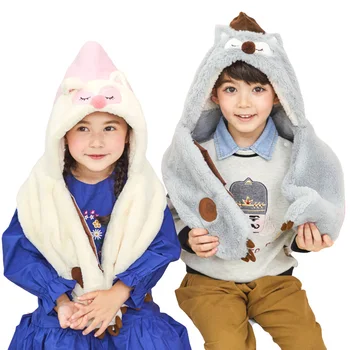 

Cartoon Fox Hat With Scarf Winter Kids Cap 2 in 1 Baby Boys Girls Warm Wool Hats Winter Beanie Children Fashion Versatile Caps