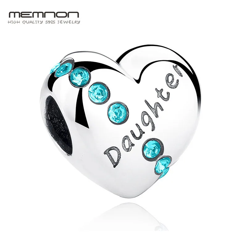 

Memnon New Blue Crystals 925 Sterling Silver Daughter Heart Charms Fit beads Bracelet Jewelry DIY Making Family Gift MCC007