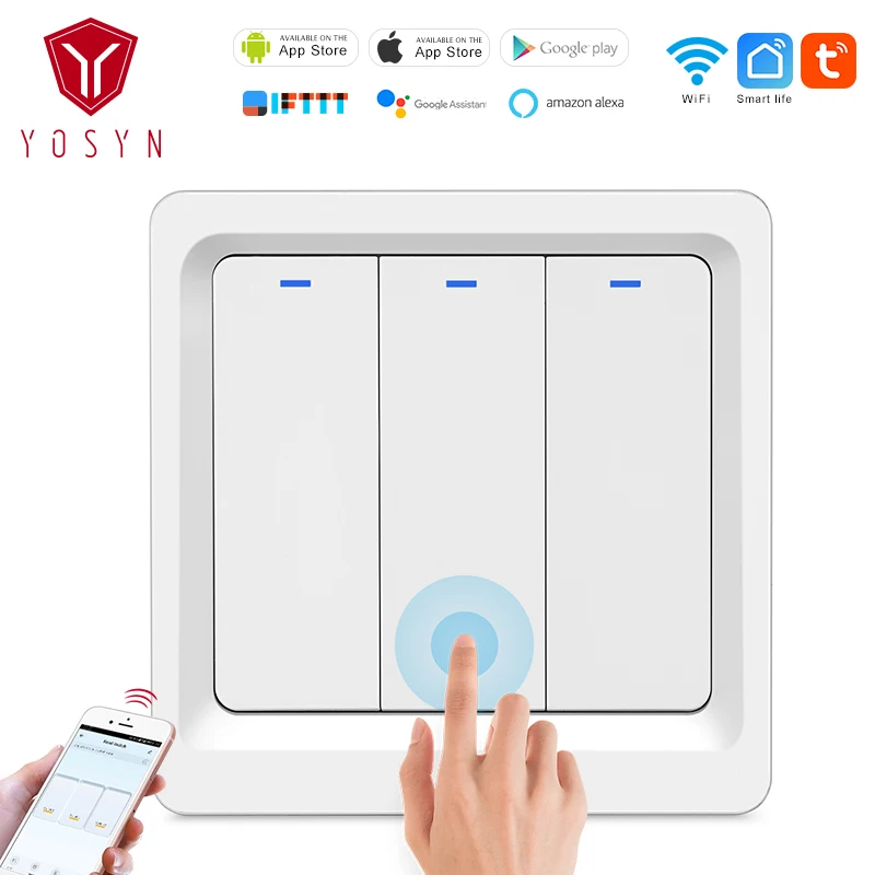 

YOSYN US EU WiFi Smart Wall Light Switch Dimmer Mobile APP Remote Control Switch Outlet Work with Amazon Alexa Google Home IFTTT