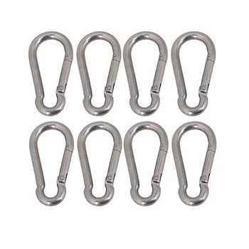 

304 Stainless Steel 60mm Multifunctional Spring Snap Carabiner Quick Link Lock Ring Hook M6 Pack of 8