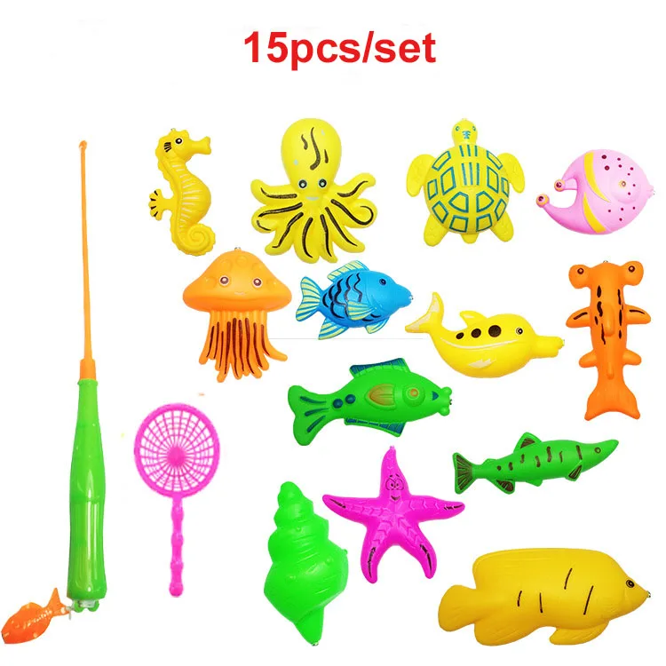 15pcs Set Magnetic Fishing Game font b Toy b font Kid Baby 1 Rod 1 net