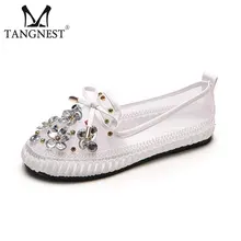Tangnest/Новинка; женская обувь на плоской подошве с кристаллами; дышащая сетчатая обувь для вождения; женские лоферы без застежки с цветами; цвет черный, белый
