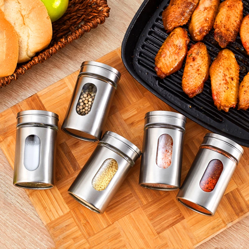 

Stainless Steel Seasoning Spice Storage Box Condiment Bottles Shaker Jars Organizer BBQ Cooking Herbs Kitchen Accessories Items
