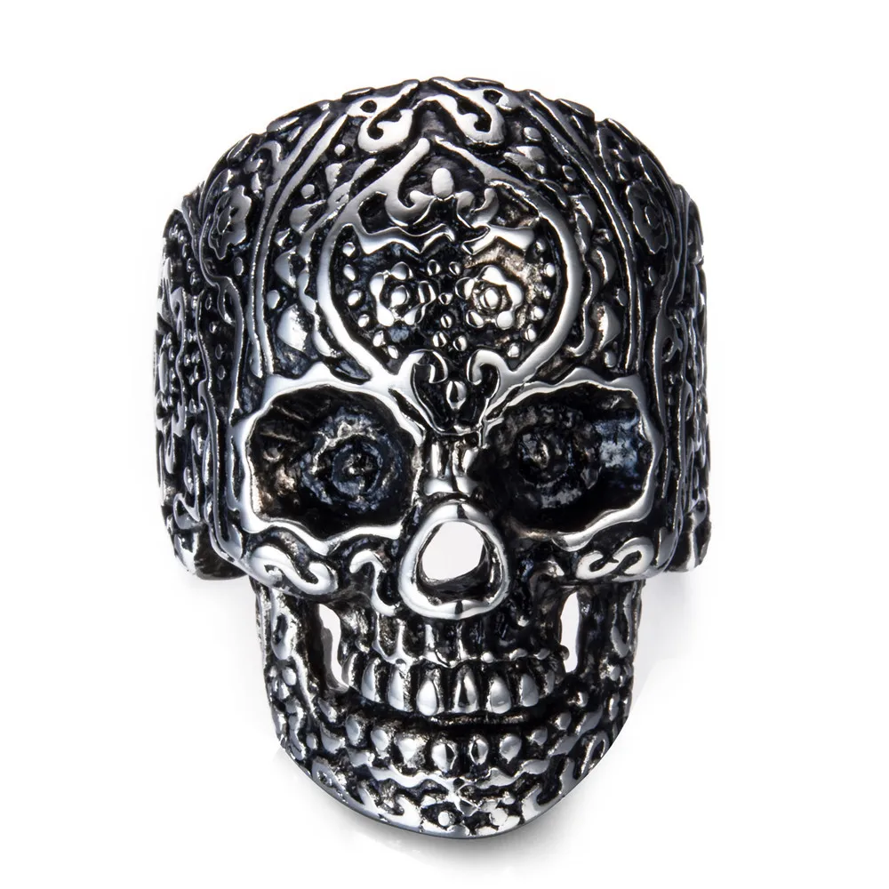 

Stainless Steel Vintage Cross Pattern Skull Ring