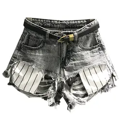 Отверстие джинсовые шорты с кисточками для женщин летние harbor аромат двойной окантовкой Широкие джинсовые шорты