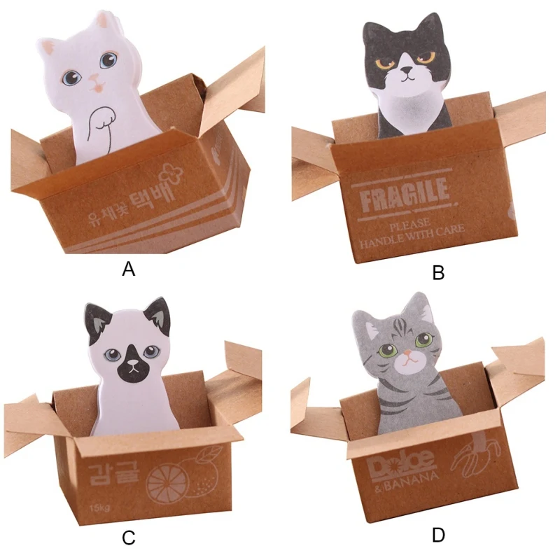 Коробки Симпатичные 20 листов с рисунком кошки из мультфильма для Тип блокнот для заметок на клейкой основе Self-клейкий блокнот Bookmarkin Бумага закладки для офиса, школьные принадлежности