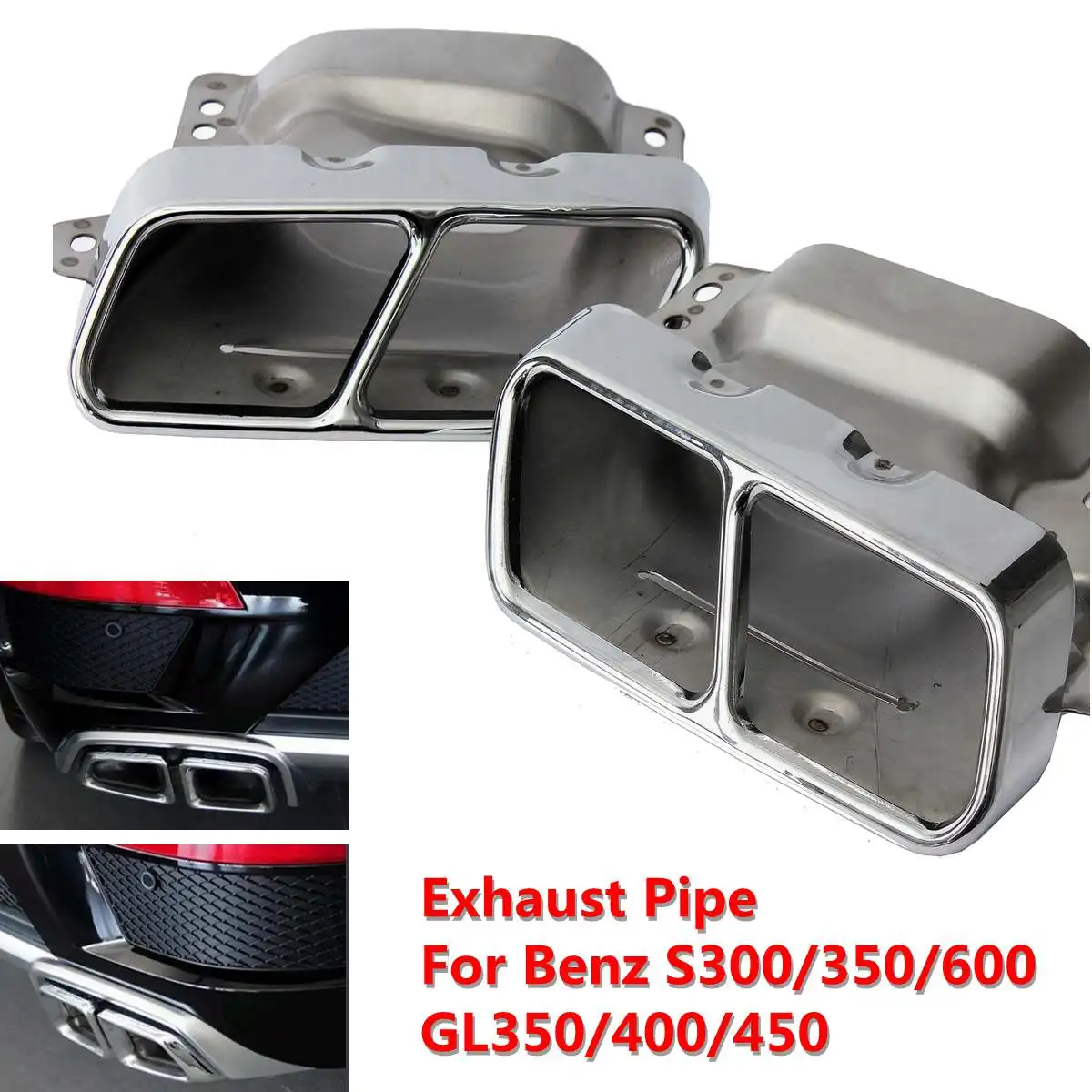 

2x Steel Car Exhaust Tail Pipe Muffler Tip Covers For Mercedes FOR Benz S300 S350 S600 GL350 GL400 GL450